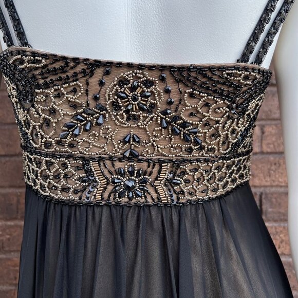 Sue Wong Black & Tan Beaded Evening Dress Gown Sz 4 - Picture 11 of 13